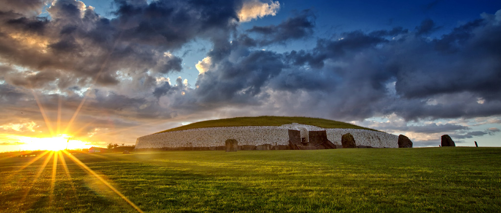 Newgrange passage tomb at sunset in the Boyne Valley